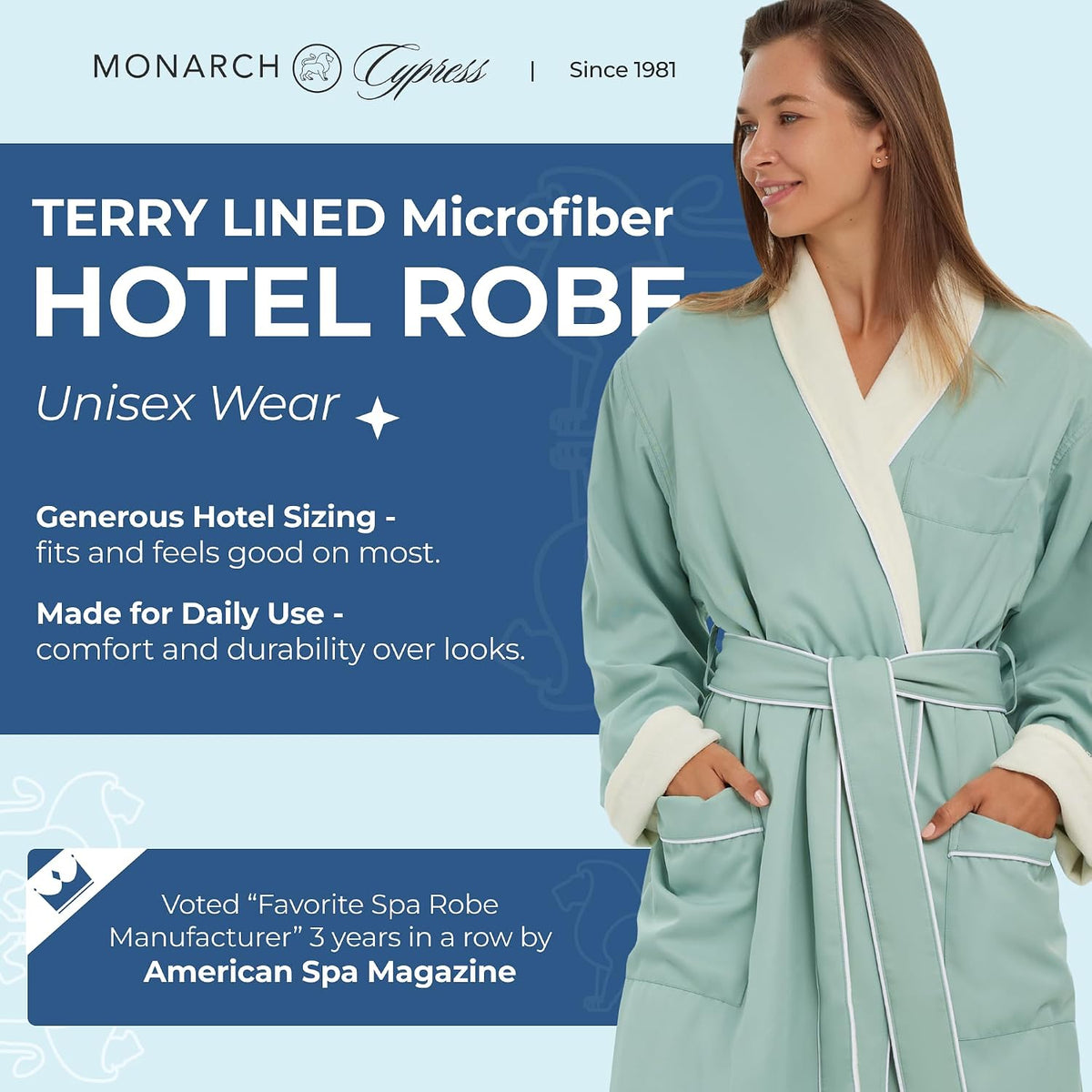 MONARCH Unisex Terry Lined Microfiber Hotel Robe