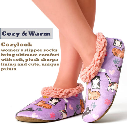 Cozylook Fuzzy Slippers for Women Indoor Soft Sole Slipper Socks with Non Slip Grippers Warm Fluffy