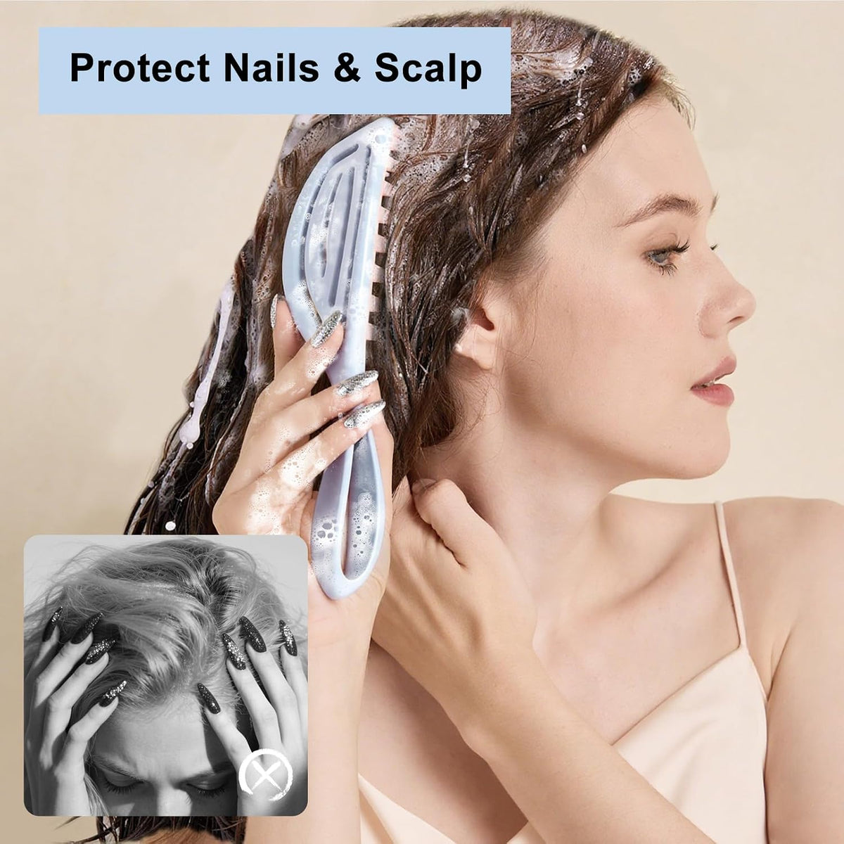 RHOS Scalp Massager Shampoo Brush, Scalp Brush with Handle (Blue)