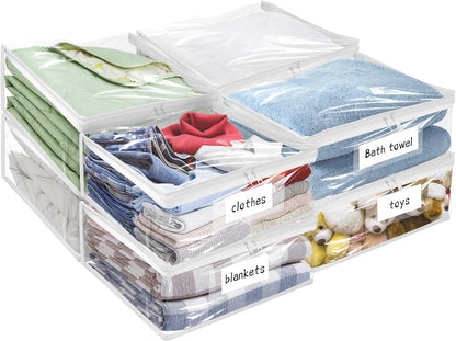 Plastic Storage Bags with Easy-Glide Zipper, Durable Clear Vinyl Zippered Storage Bags for Clothes Sweaters Comforters Blankets Sheets Bedding (15.7 x 13.8 x 3.9 Inch, Transparent White)