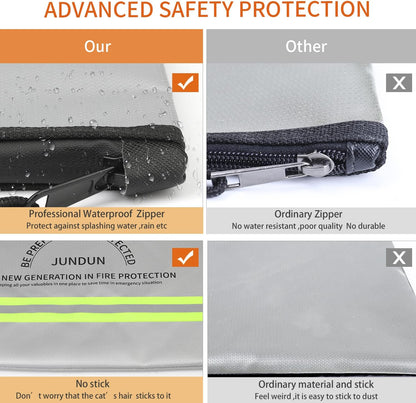 JUNDUN Fireproof Document Bags,14.2”x 10.0”Waterproof Fireproof
