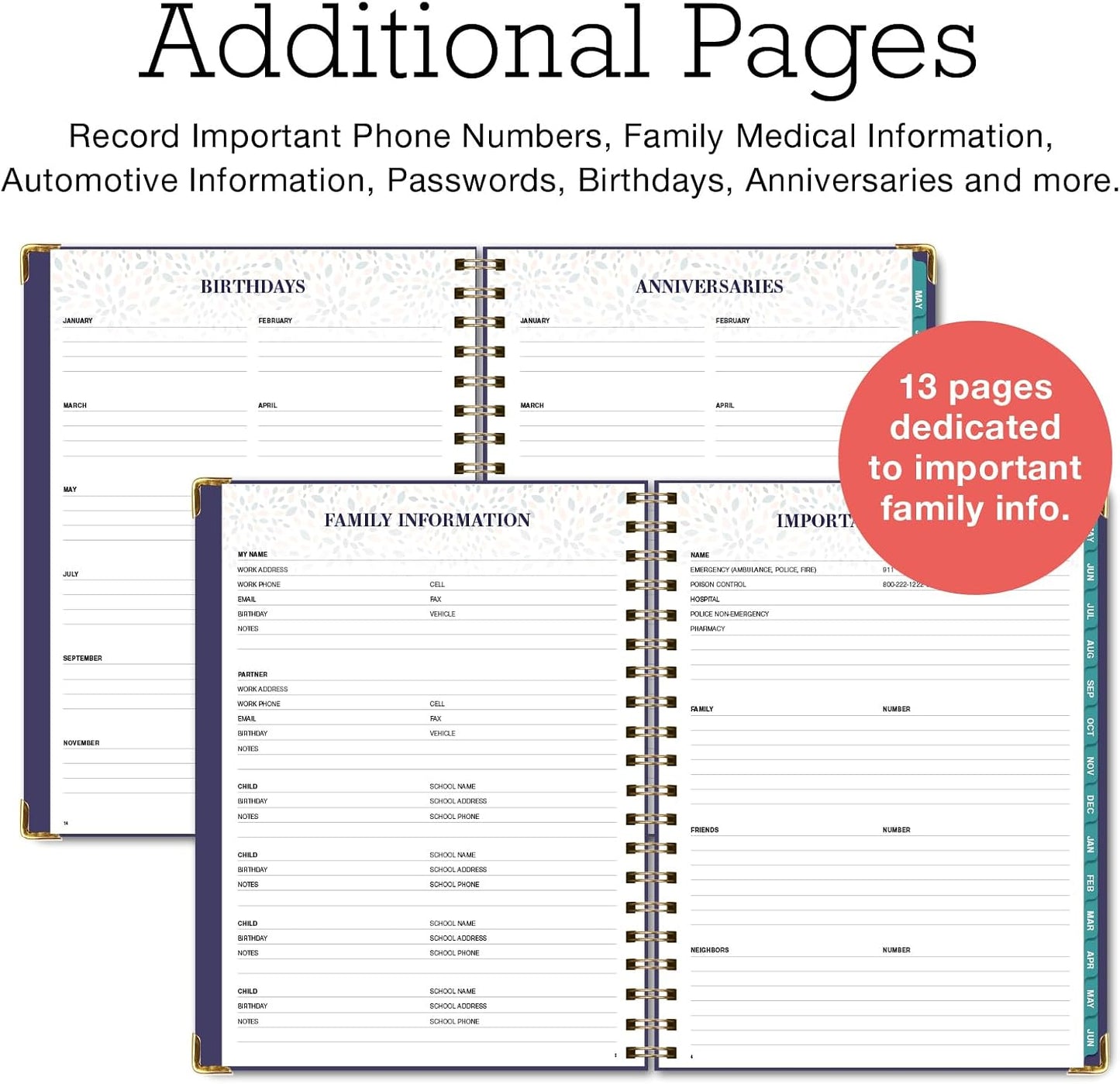 FAMILY PLANNER ORGANIZER – 8.5" x 11" Weekly & Monthly Calendar (May 2026-Jun 2027). 5+ People, Meal Planning, Budgeting, Habit Tracker – Hardcover, Household Schedule Organizer for Parents, Kids, & Caregivers (Navy Gold Numbers)