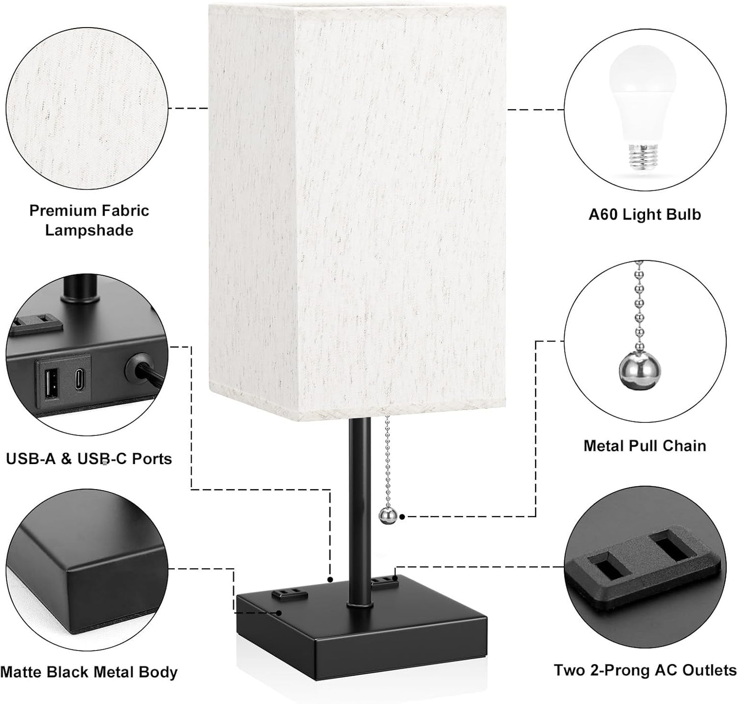 aooshine Small Table Lamp for Bedroom - Bedside Lamps for Nightstand, Minimalist Night Stand Light Lamp with Square Fabric Shade, Desk Reading Lamp for Kids Room Living Room Office Dorm