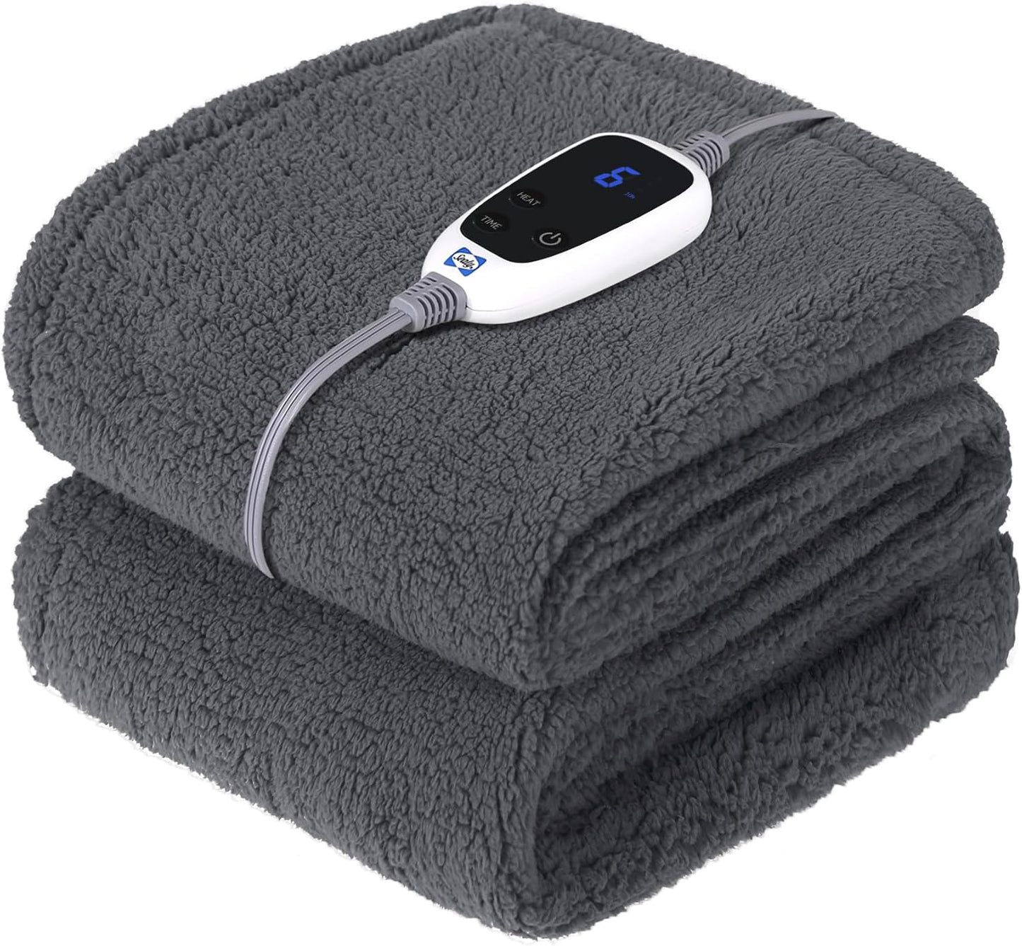 Sealy Electric Blanket Heated Throw 50"x60" Soft Double Sherpa Super Cozy with 6 Fast Heating Levels & 2-10 Hours Auto-Off, Over-Heat Protection, Machine Washable, Charcoal