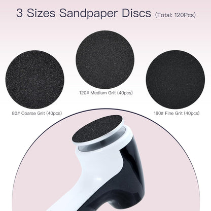 APRELM Rechargeable Electric Foot Callus Remover with 3-Sizes 120Pcs Sandpaper Discs, Professional 1000RPM 3-Speed Control Electric Foot File (E7 Black)