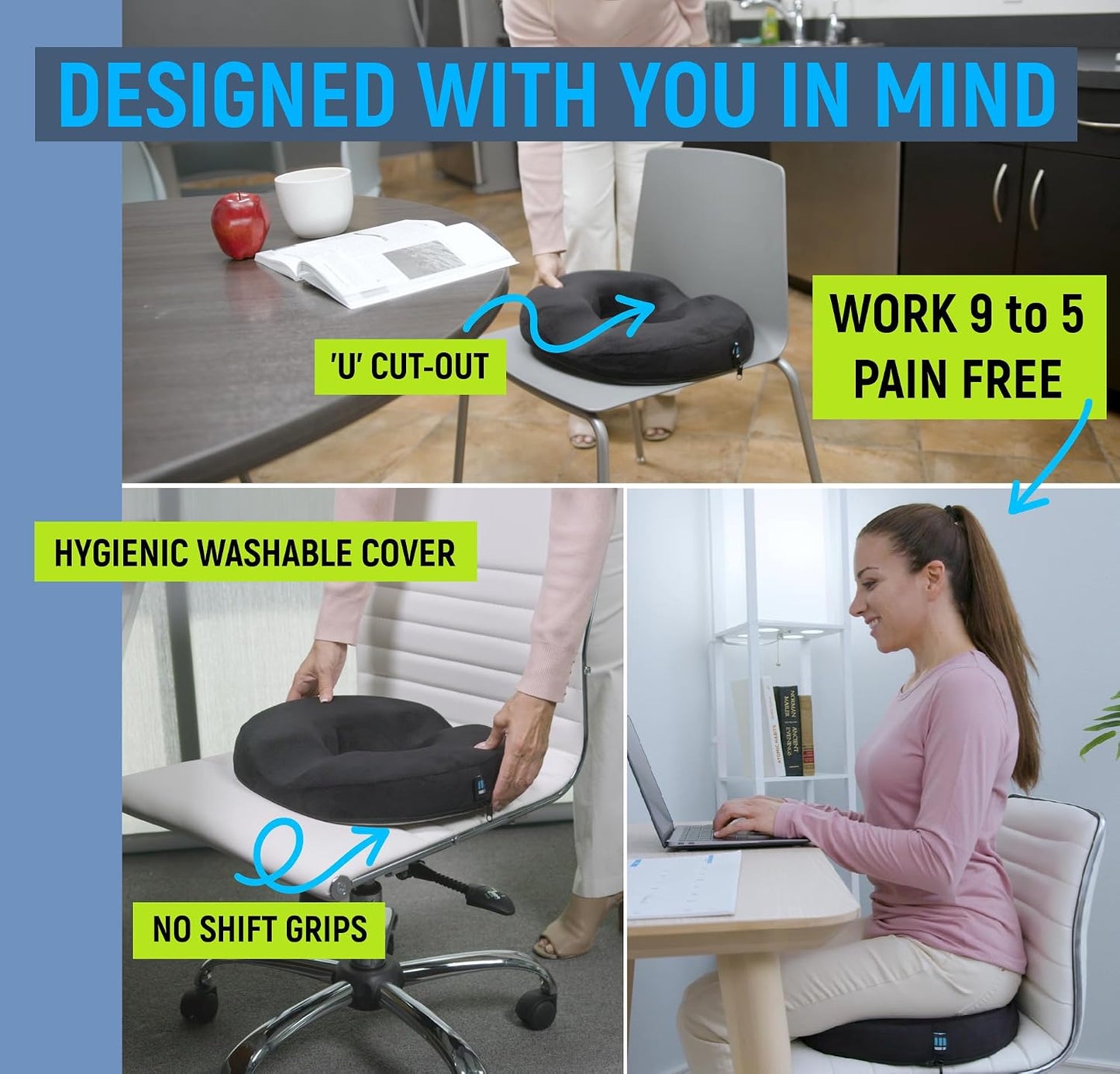 PT ENDORSED Donut Pillow for Tailbone Pain Relief Cushion - Coccyx & Hemorrhoid Pillow for Sitting - Donut Seat Cushion for Pressure Relief, Prostate, Postpartum, Pressure Sores, Lifting Cushions