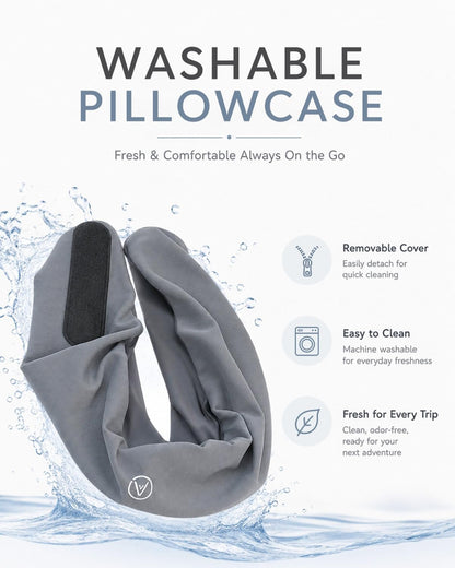 Travel Pillow for Airplane - Memory Foam Neck Travel Pillow with 360° Chin & Neck Support, Dual Raised Sides, Washable Breathable Cover, Compact Travel Bag for Long Flights, Car, Train, Sleeping