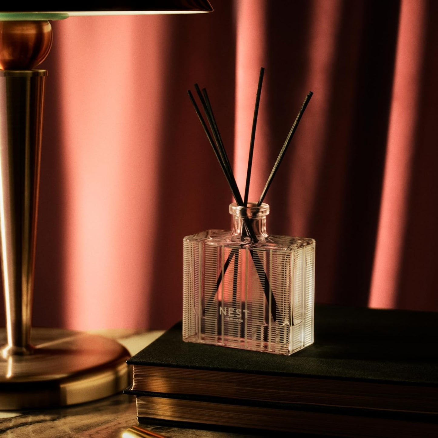 NEST New York Reed Diffuser, Bamboo - 5.9 fl oz - Fragrance for Up to 90 Days - Reusable, Refillable Glass Holder - Includes 8 All-Natural Reed Sticks - Flame Free