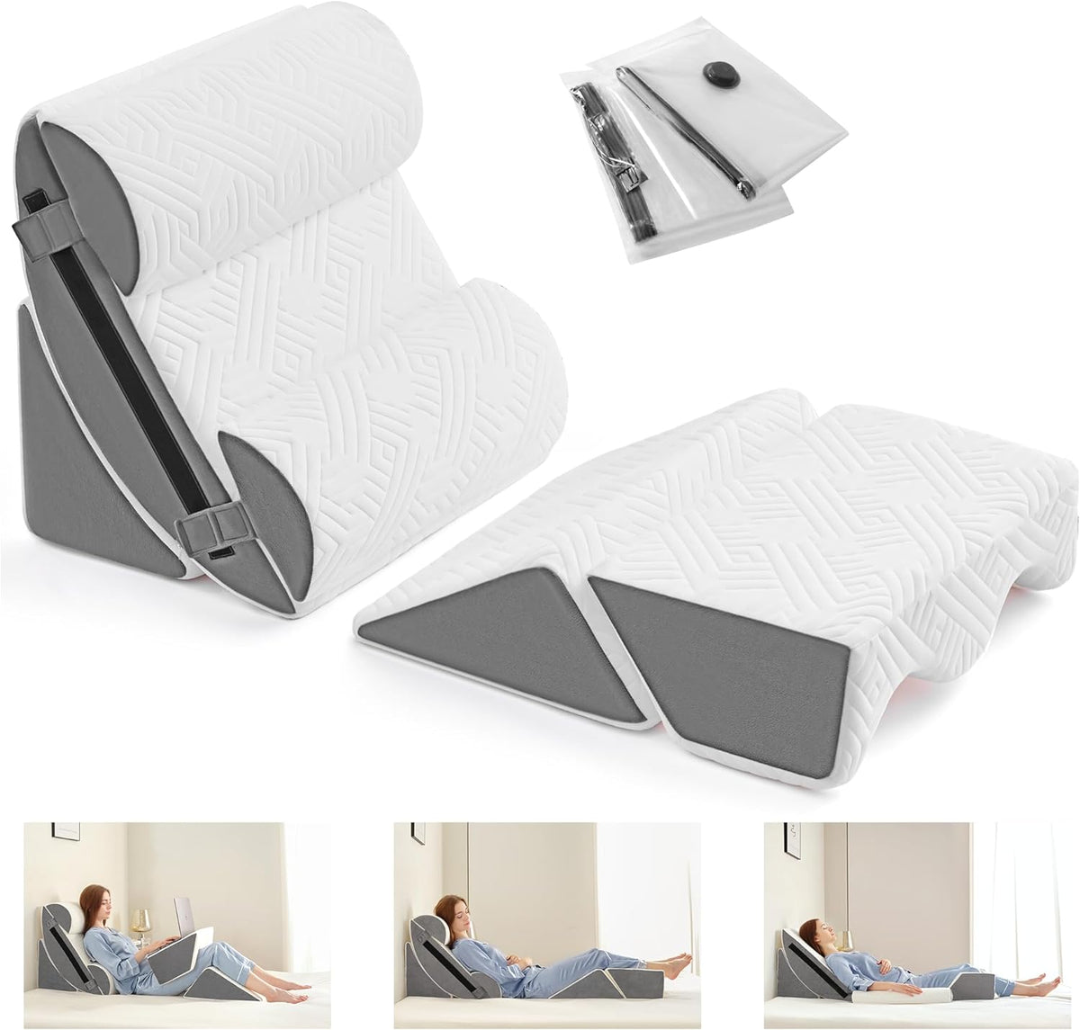 Yojoker 6pcs Orthopedic Bed Wedge Pillow Set for Sleeping, Post Surgery Foam for Body, Back and Leg Pain Relief Comfortable & Adjustable Support Pillows-Anti Snoring, Heartburn