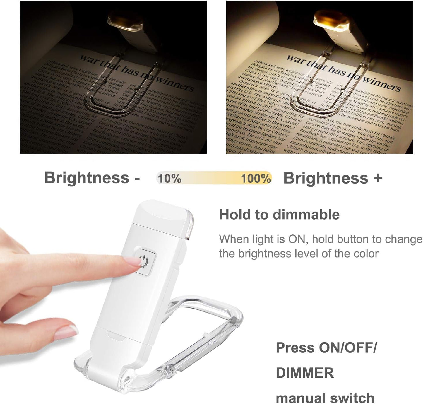 HONWELL Rechargeable Book Light, Clip On LED Reading Lights for Kids Reading in Bed, 3 Brightness Levels Dimmable Bookmark Light for Eye-Protection, Portable Reading Lamp for Bookworms, Travel(Orange)