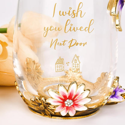 Enamel Glass Flower Tea Pot With Removable Loose Tea Leaf Infuser Tea Maker Teapot Set 30.4OZ Gifts for Women,Mom,Birthday