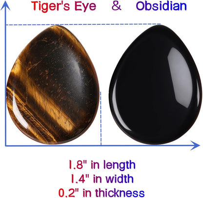 2PCS Worry Stone for Anxiety Tigers Eye Amethyst Healing Crystals Hand Thumb Stones Pocket Gemstones Meditation Accessories Oval Crystal Natural Relax Palm Stone Anxiety Relief Items Stocking Stuffers