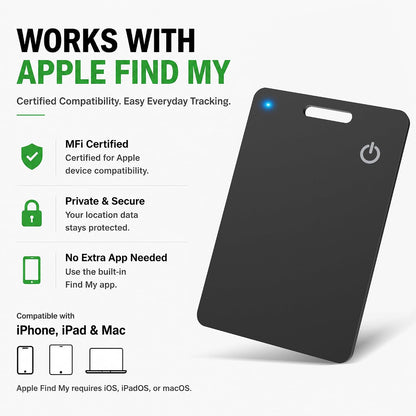 Wallet Tracker Card, Rechargeable, Works with Apple Find My
