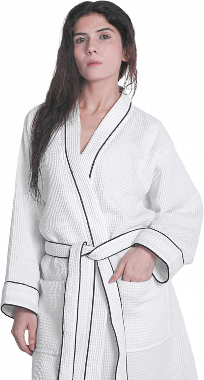 Looperry Unisex White Waffle Bathrobe (1 Piece) Luxurious & Lightweight Shower Robe in Organic Cotton Poly Blend