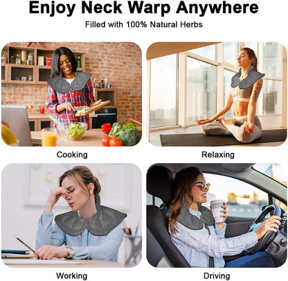 MORLIDEN Microwavable Heated Neck Wrap Warmer and Shoulder Weighted Heating Pad Microwave for Hot and Cold Compress - Dark Gray