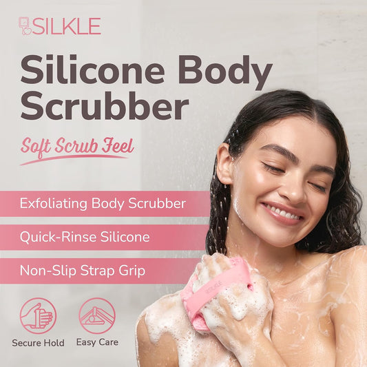 SILKLE Silicone Body Scrubber Exfoliator, Shower Scrubber & Silicone Loofah