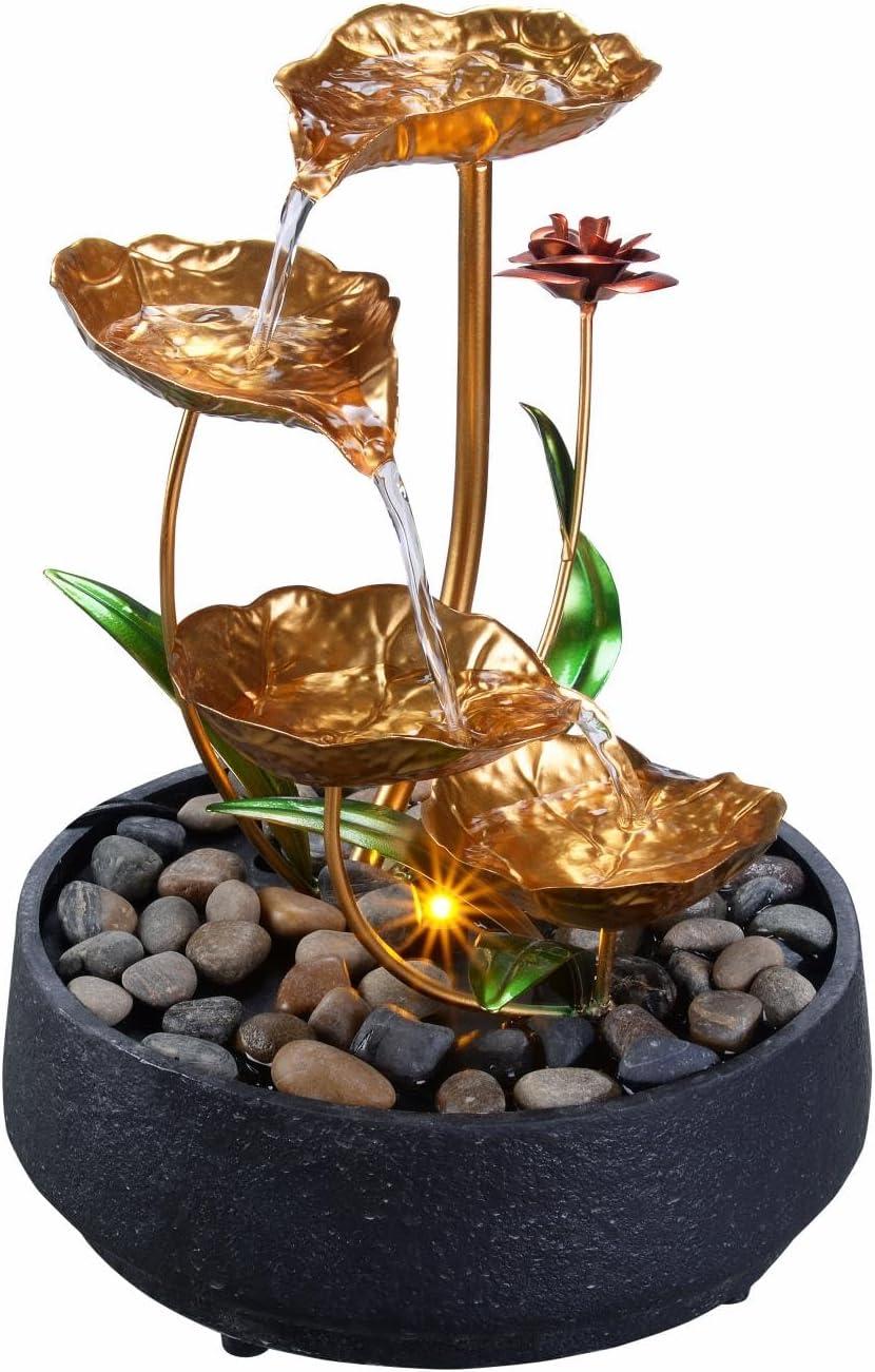 Tabletop Water Fountain – 3-Tier Rock Indoor Waterfall Fountain