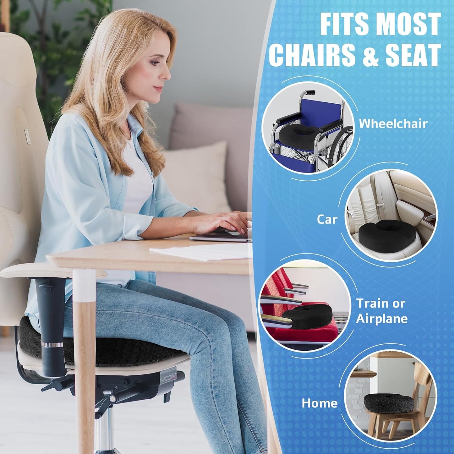 BlissTrends Donut Pillow Seat Cushion,Donut Chair Cushions for Postpartum Pregnancy & Hemorrhoids,Tailbone Pain Relief Cushion,Memory Foam Lifting Cushions for Office&Home Chairs (Black)