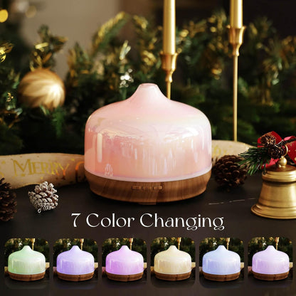 Porseme 500ml Glass Essential Oil Diffuser Aromatherapy Ultrasonic Cool Mist Humidifier 15-21 Running Hours Waterless Auto-Off Air Diffusers for Sleeping Yoga Working Spa(Light Blue)
