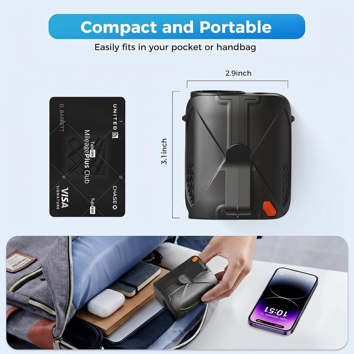 JUANANIUG Hands-Free Wearable Clip-On, Neck & Waist Fan – 6-Speed 16,000RPM Turbo Brushless Motor, 6,000mAh Battery up to 35H, Portable for Travel, Outdoor, Camping, Commuting & Office