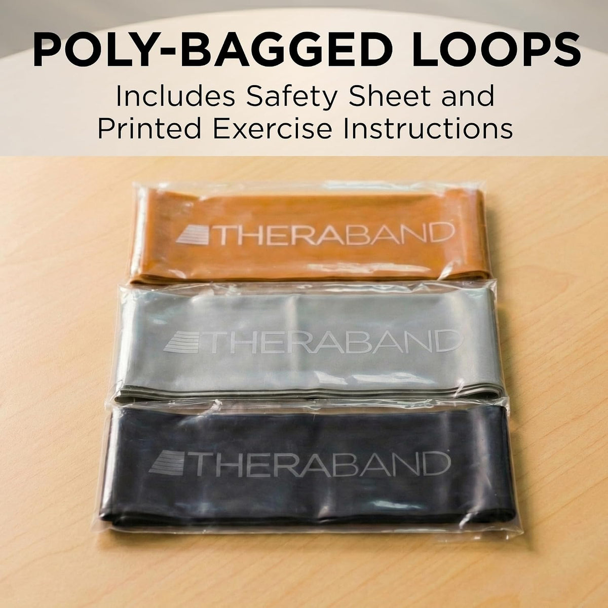 THERABAND Resistance Band Loop Set of 3, Exercise, 12", Black/Silver/Gold