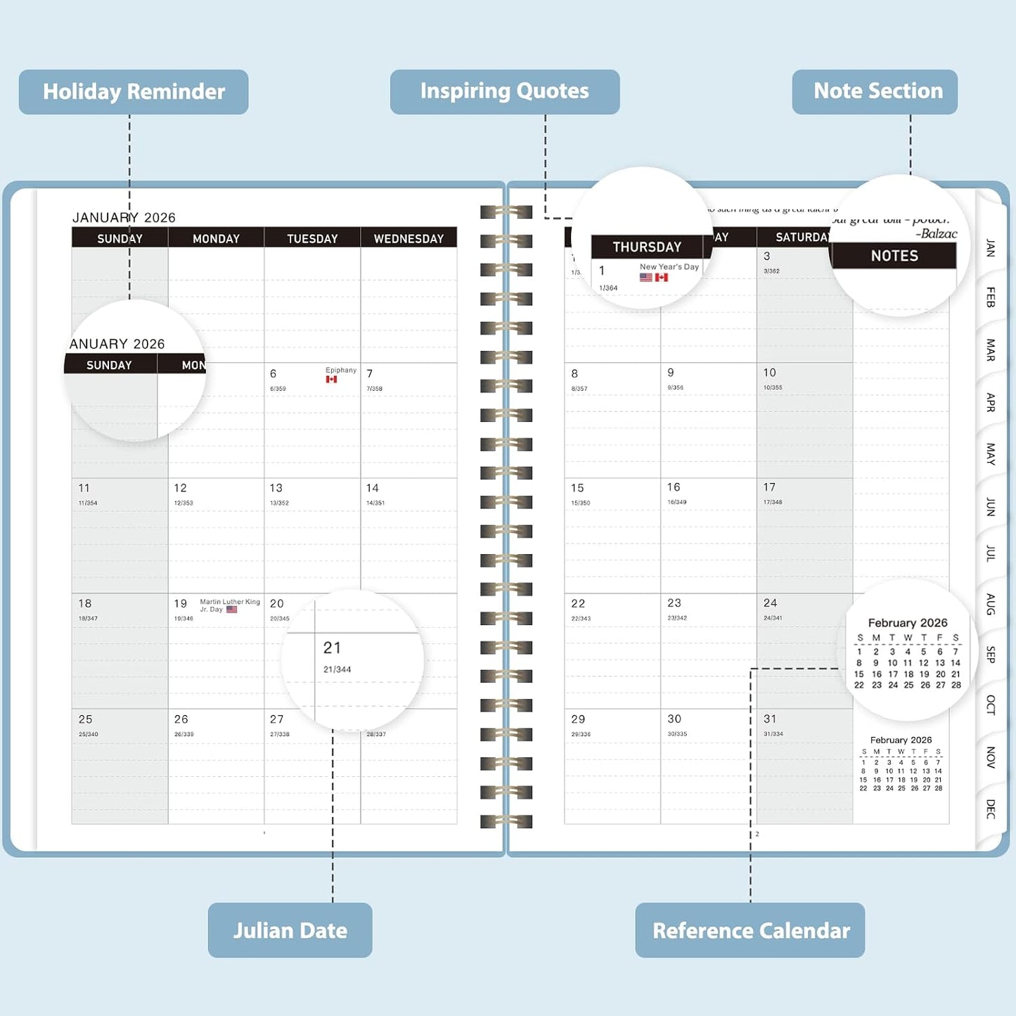 Planner 2026-2027, Weekly and Monthly Calendar Planner, JUL 2026 - JUN 2027 | Academic Year, Daily Agenda Book, A5(6.3'' x 8.5''), Sprial Bound, Inner Pocket, Office School Use