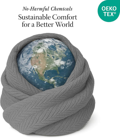 Threadmill Travel Blanket Cotton Viscose from Bamboo - Airplane Premium Soft Flight Grey Throw Blanket in Cloth Bag (Grey Color) Compact & Portable Blanket for Travel, Car, Picnic & Camping