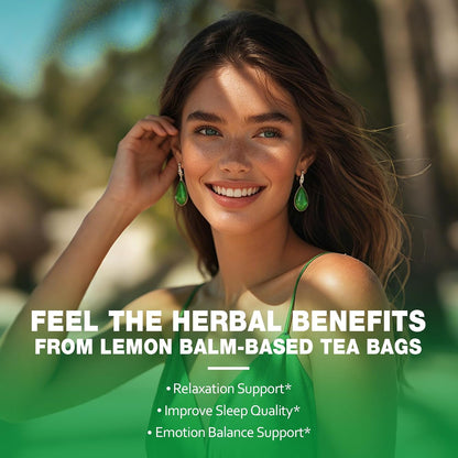 EnrychLeafo Lemon Balm Leaves Tea for Relaxation & Sleep Support, 8-in-1 Calming Herbal Blend with Chamomile & Passionflower, Caffeine Free, 50 Tea Bags