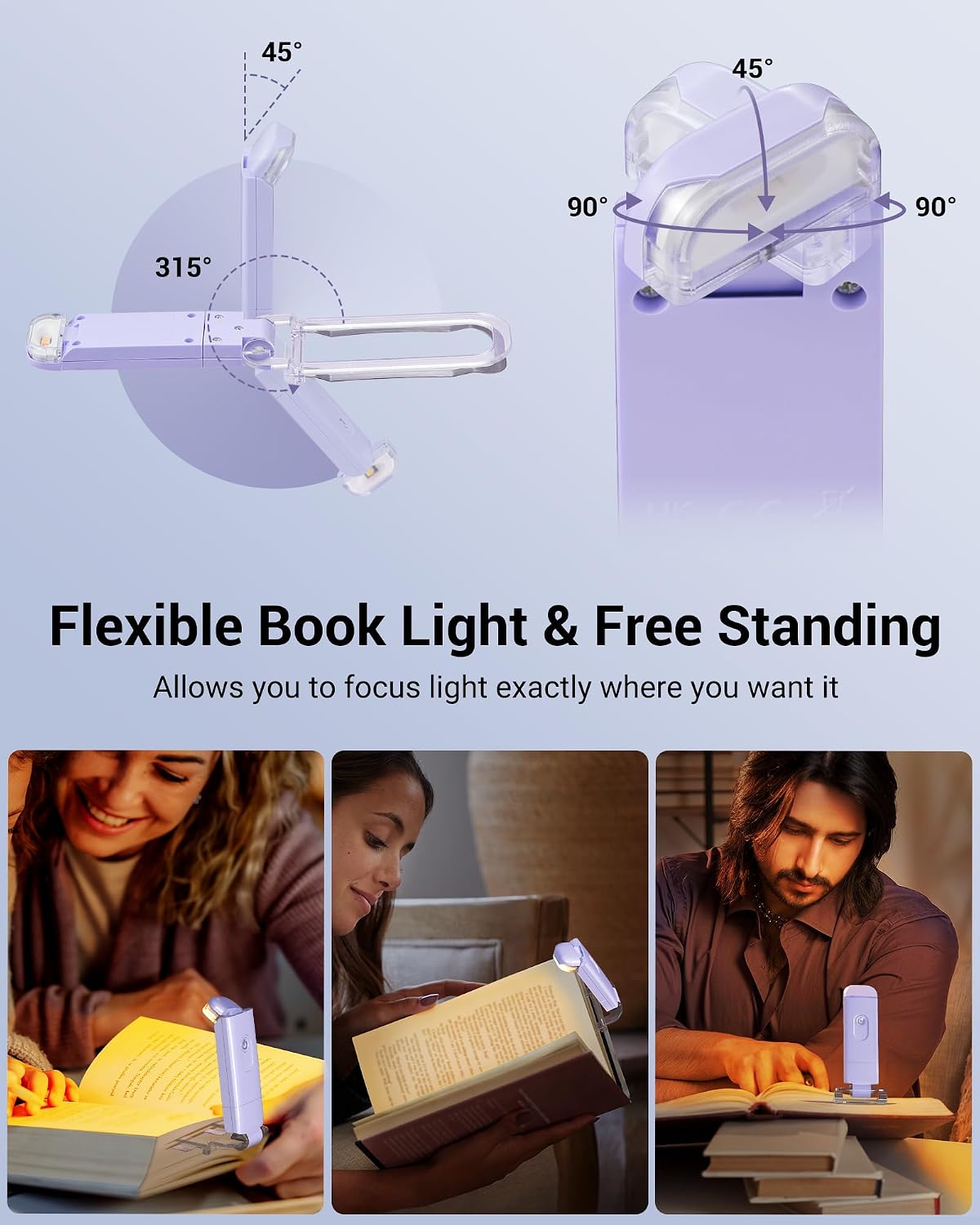 DEWENWILS Book Reading Light, USB Rechargeable Booklight for Reading at Night, LED Clip On Book Lights for Kids, Bookworms, Blue Light Blocking, Amber + Warm White (Green)