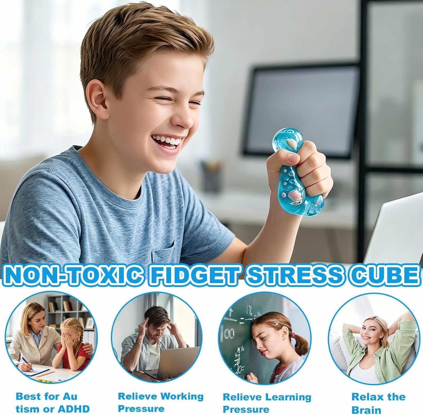 Stress Cube Squishy Fidget Toys- 2 Pack Squeeze Toys, Gifts Anxiety Relief Items for Teens & Adults Men Women, Office Desk Accessories Sensory Toy for Anxiety ADHD, Party Favors Goodie Bag Fillers