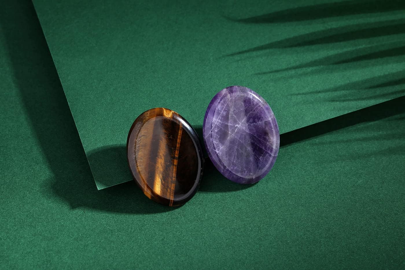 YATOJUZI Thumb Worry Stones for Anxiety Stress Relief Items Healing Crystals Natural Amethyst Rose Quartz Crystal Palm Pocket Stone Gemstones Meditation Reiki Spiritual Gifts for Women Men 2PCS