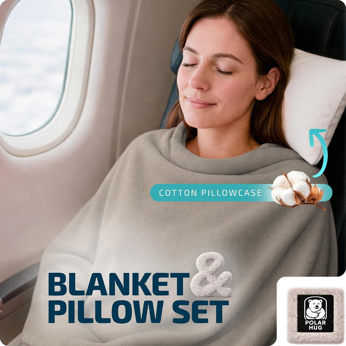 Travel Blanket Airplane Compact with Hoodie – 2in1 Airplane Travel Accessories from Plane Blanket to Travel Pillow with Luggage Strap, Soft Handle & Secure Pocket