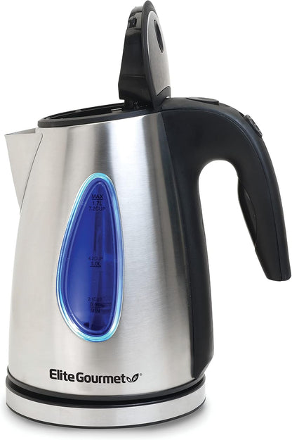 Elite Gourmet EKT5051 1.7L Electric Water Kettle, BPA-Free, Fast Boil, Auto Shut-Off, Boil-dry Protection, 360° Swivel Base with Cordless Serving, Clear-view Window with Water Level Markings, Black