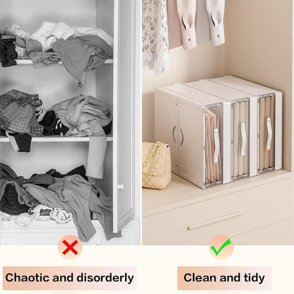 GUDEMAY Bed Sheet Organizers and Storage Plastic, 4 pcs Foldable Closet Organizer with Handle, Bedding Storage Box Container for Blanket, Duvet Cover Set, Bed Sheet Set, White