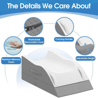 TranquilRelax Elevation Pillows for Leg After Surgery, Memory Foam Adjustable Wedge Pillow for Injury or Rest, Ankle Pillow for Sleeping Blood Circulation, Grey/Single Leg