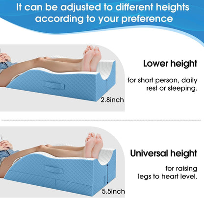 TranquilRelax Elevation Pillows for Leg After Surgery, Memory Foam Adjustable Wedge Pillow for Injury or Rest, Ankle Pillow for Sleeping Blood Circulation, Grey/Single Leg
