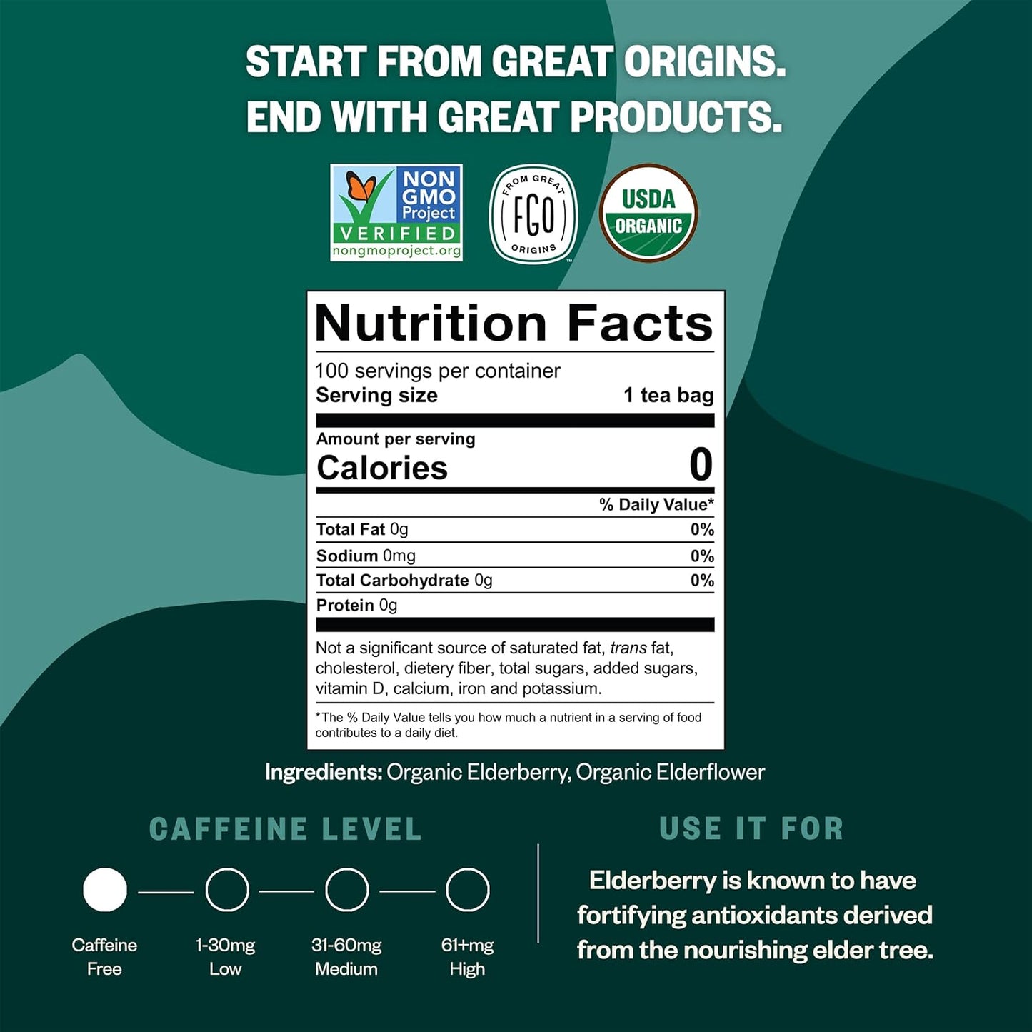 FGO Organic Lemon Balm Tea, 100 Count, Eco-Conscious Herbal Tea Bags, Resealable Bag, Caffeine Free, Packaging May Vary (Pack of 1)
