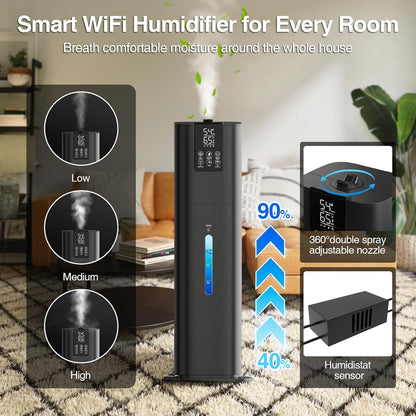 8L/2.1 Gal Smart Humidifier Large Room, Top Fill Cool Mist Humidifiers for Bedroom with App & Remote Control, Night Light, 24H Timer, Aroma Box & 360° Nozzles, Humidifier for Home, Office & Plants