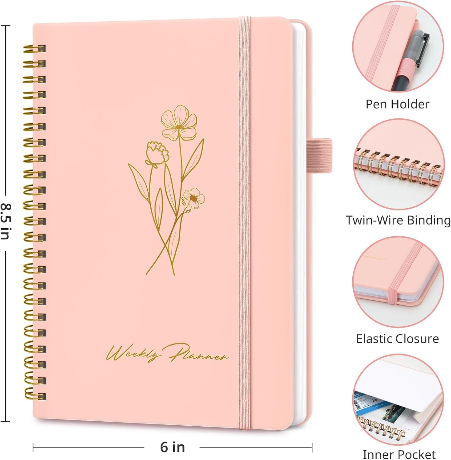 Taja Undated Weekly Planner, Weekly To Do List Notebook with Goal & Habit Tracker Organizer, A5 Weekly Planner Notebook with Spiral Binding, 6.1" x 8.2" - Green