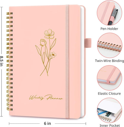 Taja Undated Weekly Planner, Weekly To Do List Notebook with Goal & Habit Tracker Organizer, A5 Weekly Planner Notebook with Spiral Binding, 6.1" x 8.2" - Green