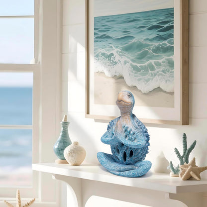 Hodao 2PCS Sea Turtle Meditation Yoga Figurines, Coastal Beach Decor
