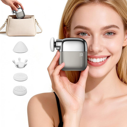 Mini Massage Gun, 0.4lb Ultra-Lightweight Pocket Sized Deep Tissue Percussion Muscle Massager, Portable Handheld Massage Gun for Travel, Gym, Office, 4 Modes, 4 Heads, Grey