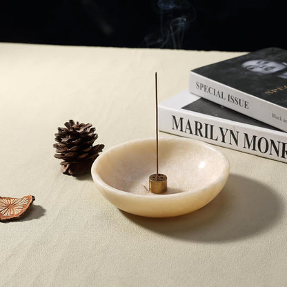 Koville Natural Marble Incense Holder, Incense Holder for Sticks with 9 Holes, Handmade Incense Burner Ash Catcher for Meditation Yoga SPA, Balsam Fir/Palo Santo/Sage/Cone (White)