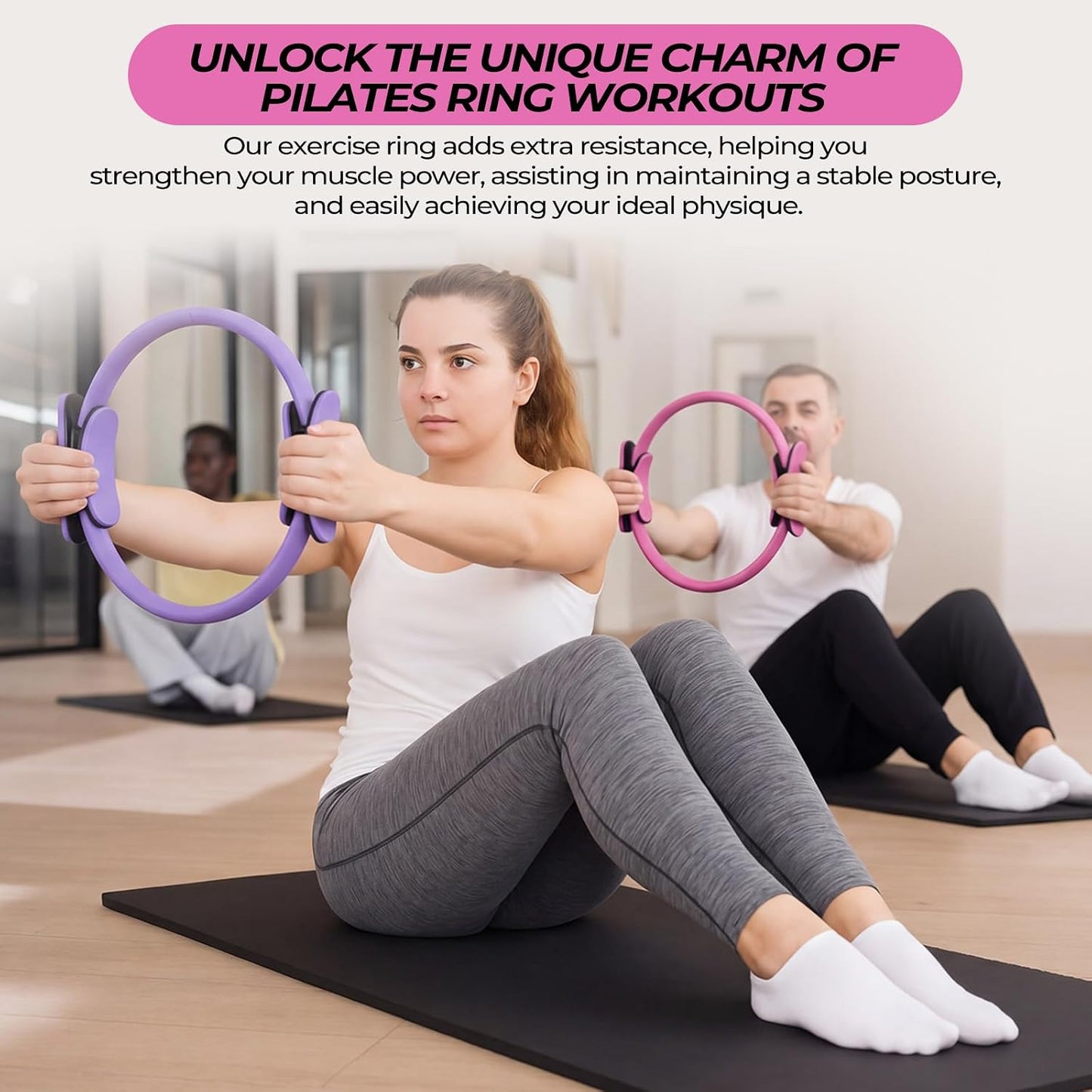 Seenelling 18 Pcs Pilates Ring and Ball Set with Resistance Bands Home Workout Pilates Equipment 11.8 Inch Magic Circle with Padded Handles, Mini Ball for Strength, Toning and Flexibility