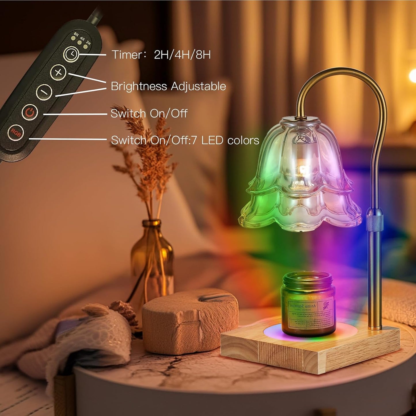 Candeldo Candle Warmer Lamp with Timer: Flower Gold Candle Lamps Height Adjustable Wax Melt House Warming Gifts New Home Decor Mothers Day Birthday Gift for Women Mom