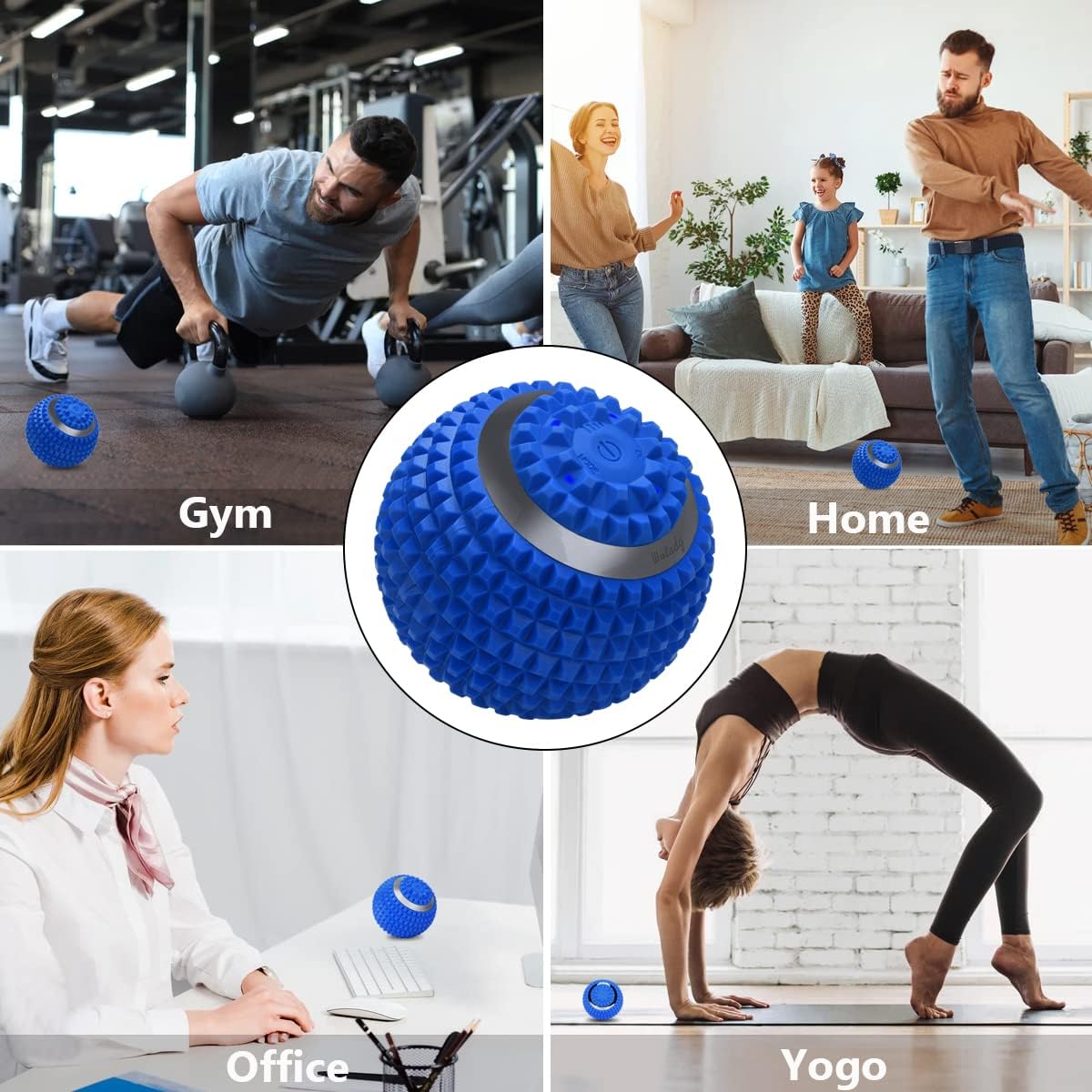 Vibrating Massage Ball 4-Speed High-Intensity Fitness Yoga Massage Roller, Relieving Muscle Tension Pain & Pressure Massaging Balls (Black)