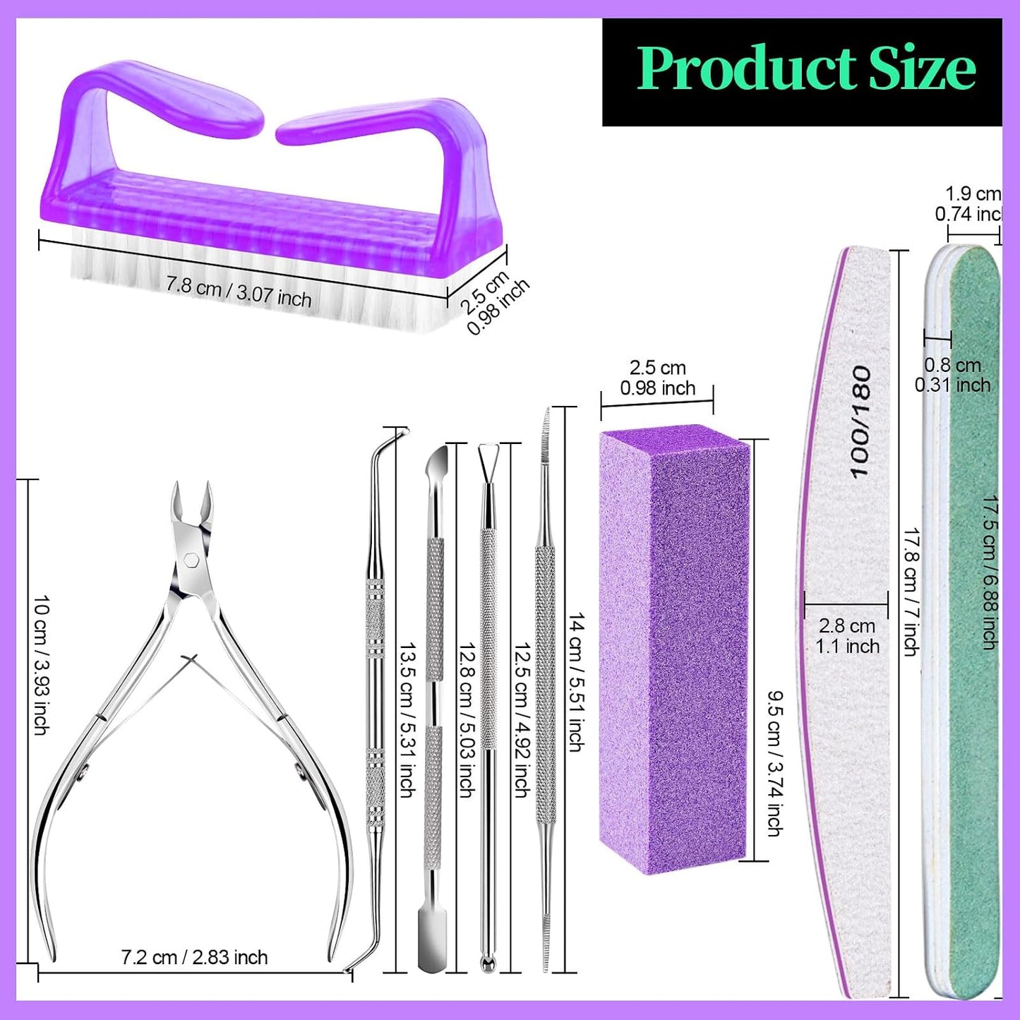 FANDAMEI Nail Care Kit, Nail Files 100/180, Nail Buffer Block, Cuticle Nippers, Cuticle Trimmer, Cuticle Pusher, Nail Tools, Nail Kit, Pedicure & Manicure Tools, Nail Prep Kit, Manicure Kit for Women