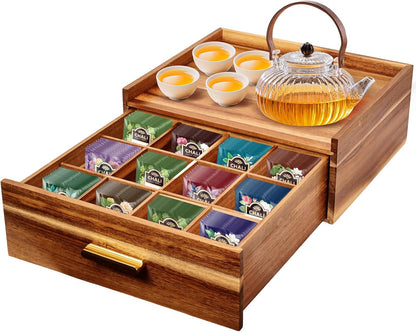 NANXITU Acacia Wood Tea Holder Organizer, Tea Box Organizer Storage Box