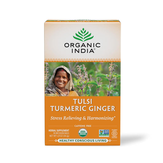 ORGANIC INDIA Tulsi Turmeric Ginger Tea Bags, 18 Infusion Bags, 1 Pack