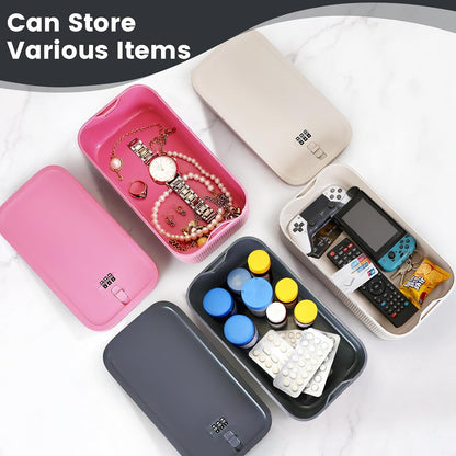 Small Lock Box, Lockable Storage Box with Combination Code for Medication Safe, Medicine Lock Box for Pills/First Aid Kits/Food/Snack Phone Jail, Locked Container for Home/Fridge/Office/School (Pink)